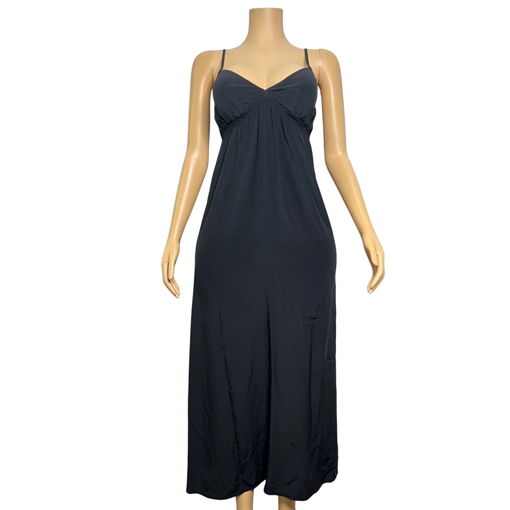 Twelfth Street Cynthia Vincent 100% Silk Black Spaghetti Strap Maxi Dress Boho S